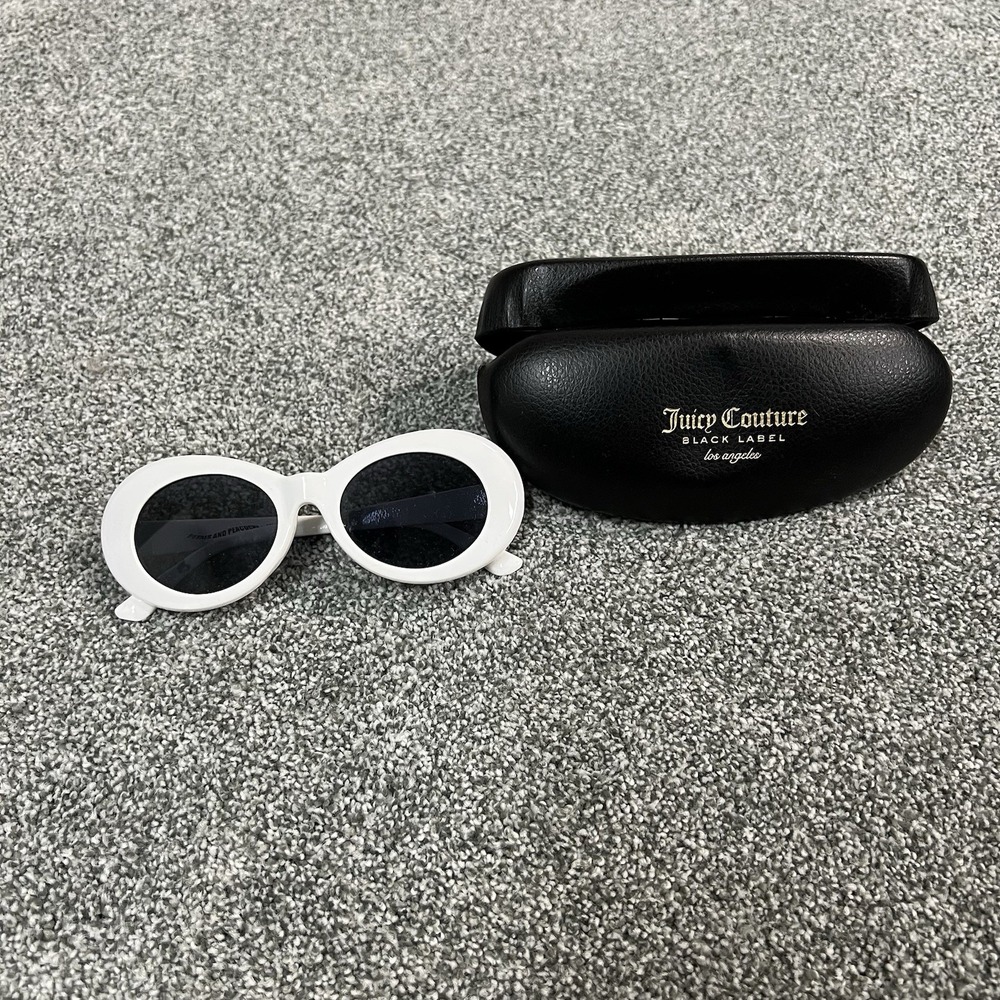 Petals and Peacocks Nevermind White Oval Sunglasses Black Lens Y2K Retro